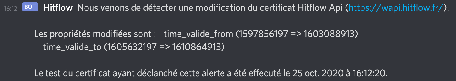 Example of an alert displayed in a Discord Room