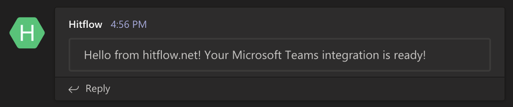 Welcome message in Microsoft Teams indicating successful configuration of alerts